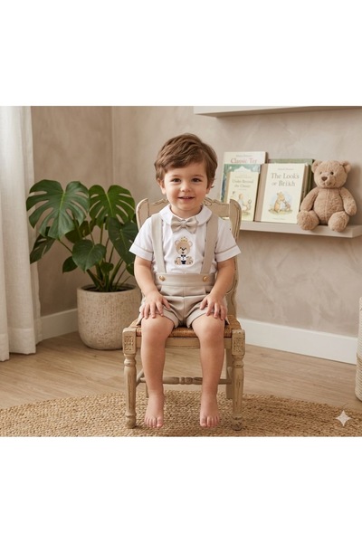 annerüyası Ayıcık Konsept Bej Şort Salopettakım