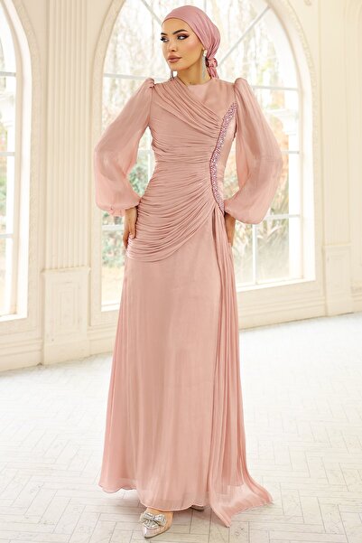 Olcay Βραδινό φόρεμα Yoryo İ Μετάξι με λεπτομέρειες από πέρλες και πιλίσε, PU...