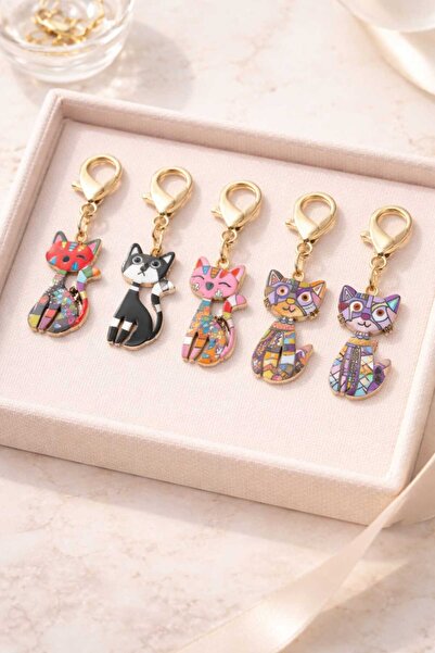 Yaratıcı sanatlar atölyesi Sevimli Renkli Karikatür Kedi Anahtarlık Özgün Hed...