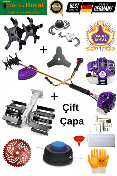 Royal Benzinli Yan Tırpan Ot Biçme Makinesi + 2 Adet Toprak Çapalama Aparatı ...