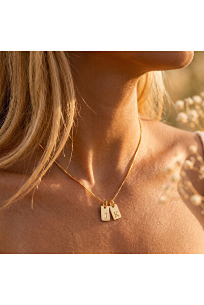 Soleildor 925 ayar Orijinal Gümüş 2 Mini Dikdörtgen İsim Gümüş Kolye (2 adete...