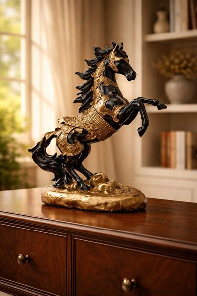 Yaratıcı sanatlar atölyesi 38 Cm İşlemeli Eyerli Büyük Boy Şahlanan At Heykel...