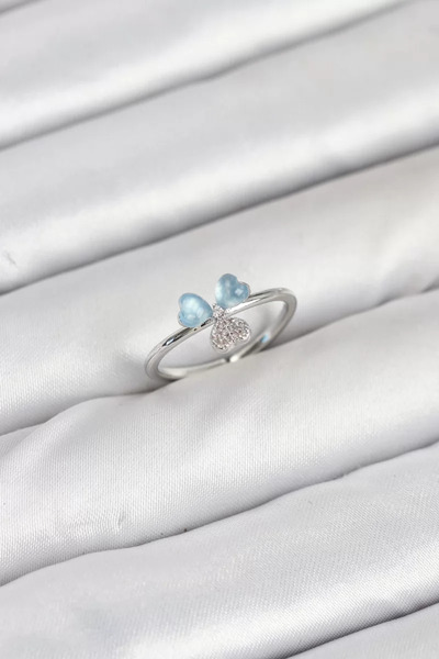 adshome خاتم نسائي من النحاس الفضي اللون على شكل ورقة البرسيم