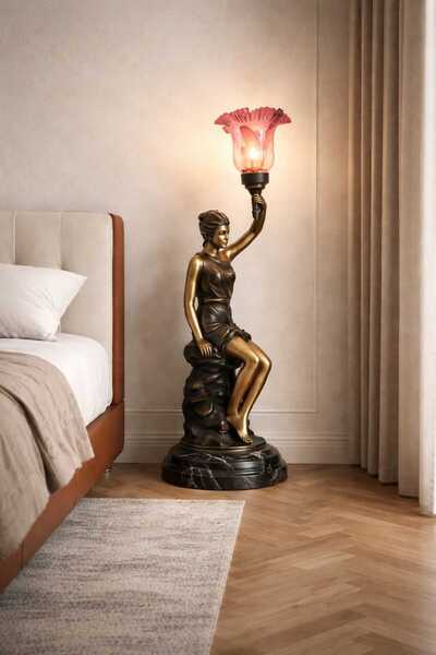 Yaratıcı sanatlar atölyesi Büyük Boy Mermer Kaideli Metal Meşale Tutan Kadın ...