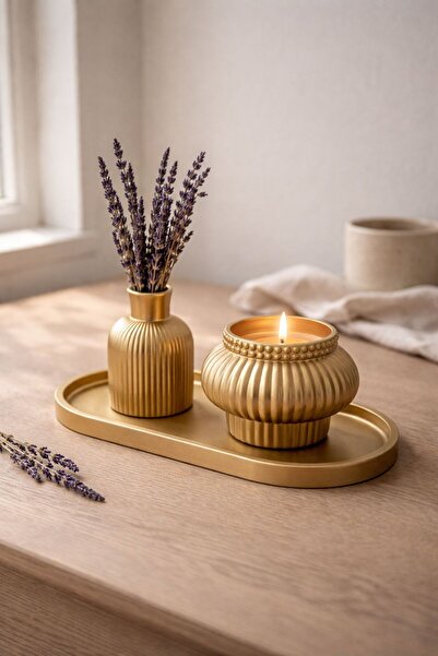 Lydia Accessory Gold Dekoratif Pampas İskandinav Mini Kuru Çiçek Vazosu ve Te...
