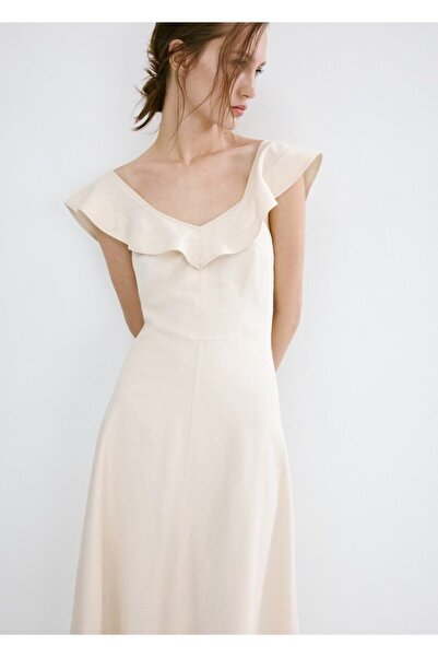MANGO Woman Volanlı keten elbise