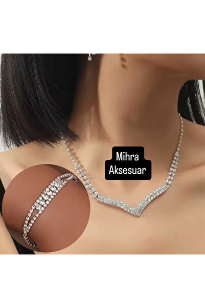 Mihra Aksesuar Kolye Küpe Bileklik Üçlü Set