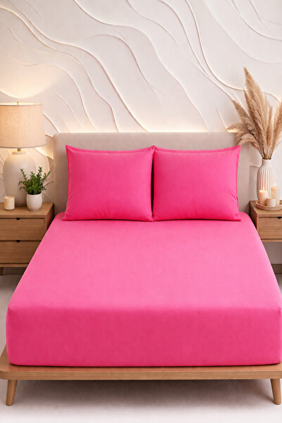 MORE HOME طقم ملاءات مطاطية فردية + غطاء وسادة فوشيا