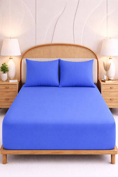 MORE HOME طقم ملاءات مطاطية فردية + غطاء وسادة باللون الأزرق الداكن