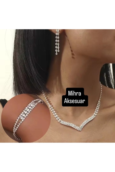 Mihra Aksesuar Kolye Küpe Bileklik Üçlü Set