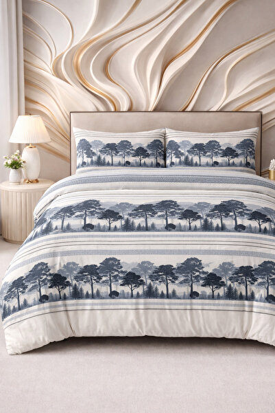 MORE HOME طقم غطاء لحاف مفرد من القماش المطاطي بنمط شجرة باللونين الأسود والأبيض