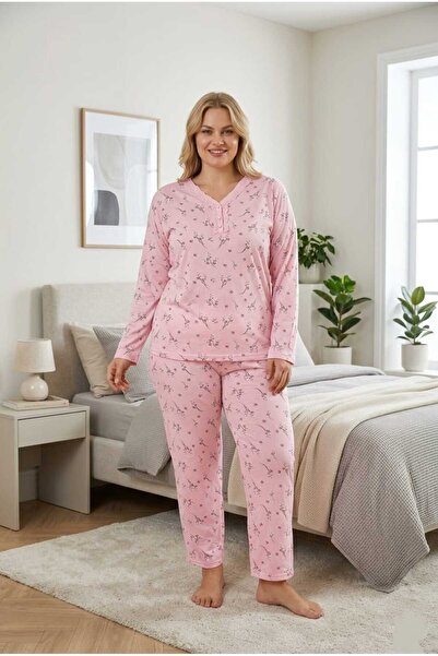 Temporium Set de pijamale din bambus, cu mânecă lungă, cu model, cu guler cu ...