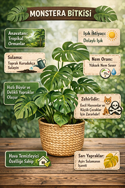 ebotanik Deve Tabanı Çiçeği 80 Cm Monstera Deliciosa Özel Kutulu