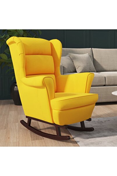 Concept Balansoar cu picioare lemn masiv de hevea, galben, catifea