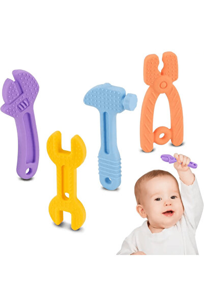 Empria Set jucarii dentitie, silicon, pentru bebe, trusa scule, 4 piese, juca...