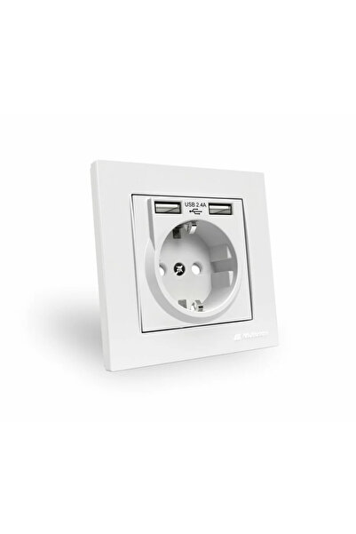 Mutlusan Rita White Framed Double USB Grounded Socket