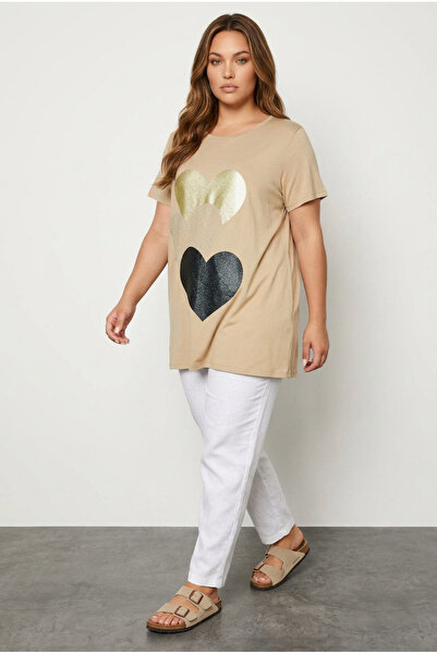 Stil Diva Plus Size Lapel Short Sleeve Shiny Printed Lycra Viscose T-Shirt 30...