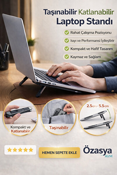 Özasya AVM 2-stupanjski sklopivi i samolepljivi stalak za laptop, crni