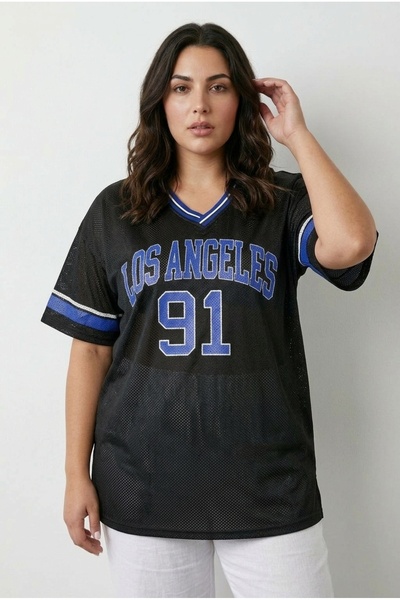 Stil Diva Футболка з сітки великого розміру з V-подібним вирізом та короткими...