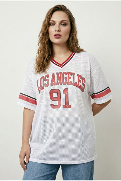 Stil Diva Футболка з сітки великого розміру з короткими рукавами та V-подібни...