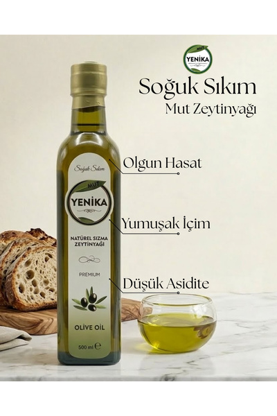 Mut Yenika Soğuk Sıkım Natürel Sızma Zeytinyağı 500 ML Cam Şişe