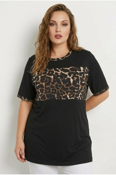 Stil Diva Tricou cu mânecă scurtă, cu imprimeu leopard, din lycra și viscoză,...