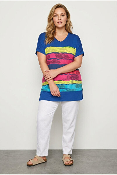 Stil Diva Tricou cu mânecă scurtă, cu decolteu în V, cu dungi, din lycra și v...