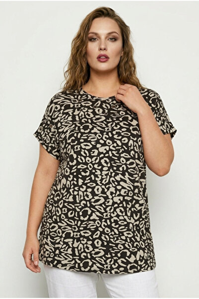 Stil Diva Tricou cu decolteu rotund, cu model detaliat ochi de pasăre, din ly...