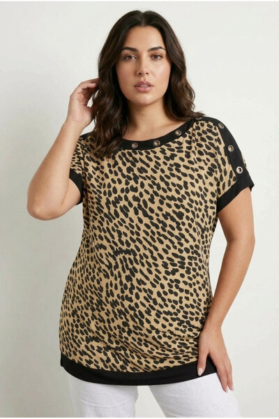 Stil Diva Μπλουζάκι με μοτίβο λεοπάρδαλης σε μεγάλο μέγεθος με λεπτομέρεια Bi...