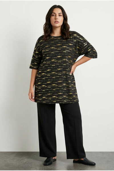 Stil Diva Великий розмір, короткий рукав, велосипедна горловина, принт, розрі...