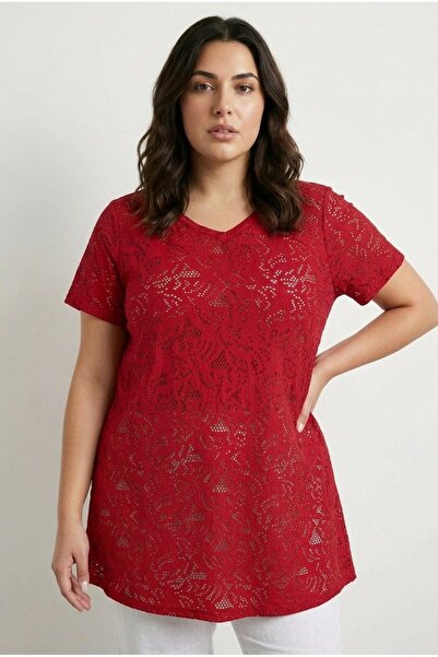 Stil Diva Тениска с V-образно деколте, къс ръкав, с десен, без подплата, с да...