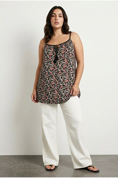 Stil Diva Tricou din viscoză Lycra cu imprimeu floral, cu guler cu mâneci scu...