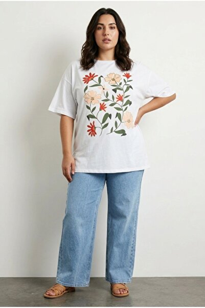 Stil Diva Tricou din bumbac cu mânecă scurtă, cu decolteu rotund și imprimeu ...