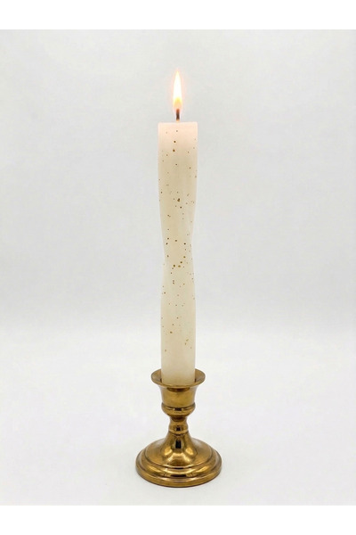 inci mum Kare Burgulu Şamdan Mum - Krem Altın Püskürtme