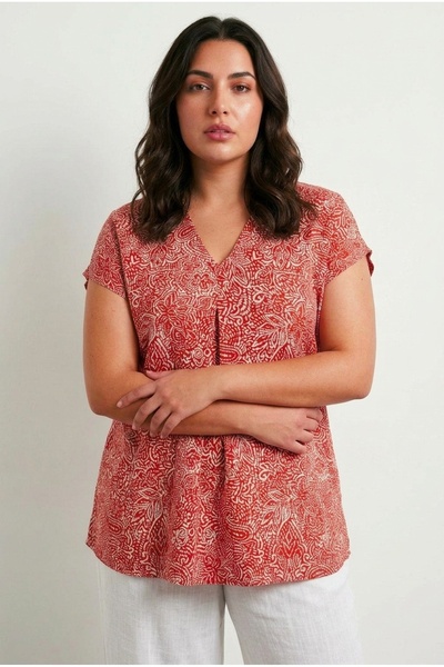 Stil Diva Tricou cu mânecă scurtă cu decolteu în V cu imprimeu floral 322657