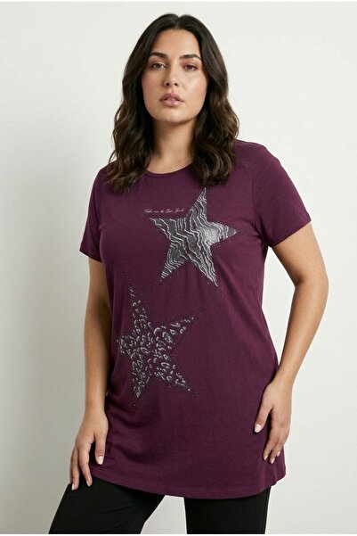 Stil Diva Plus Size Crew Neck Short Sleeve Shiny Stretch Fabric Stone Viscose...