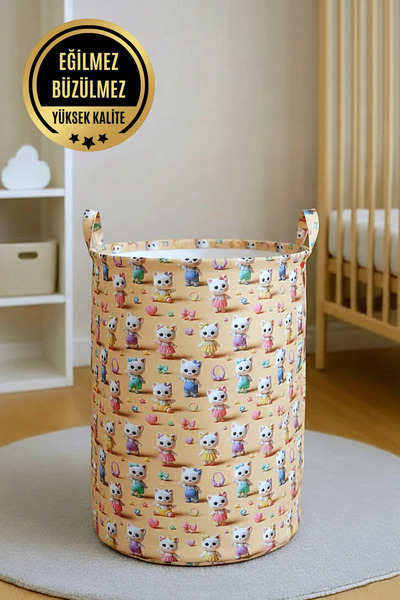 Paris Home Kedi Desenli Oyuncak Sepeti – Çamaşır Sepeti, Çocuk Odası Düzenley...