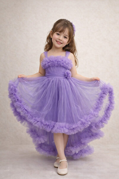 Atlas Kids Rochie de seară mov prințesă cu coadă de vis din tul pentru fetiță...