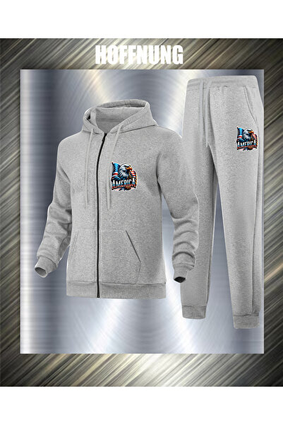 HOFFNUNG Unisex Casual Tracksuit Set Flag Eagle America Outdoor Full Zip