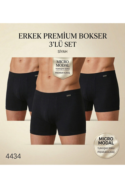 Berrak Erkek 3'Lü Premium Boxer Micro Modal Kumaş Nefes Alan Doku