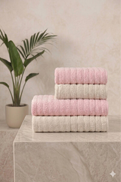 COTTONQUEEN مجموعة من 4 مناشف حمام ELY باللون البيج