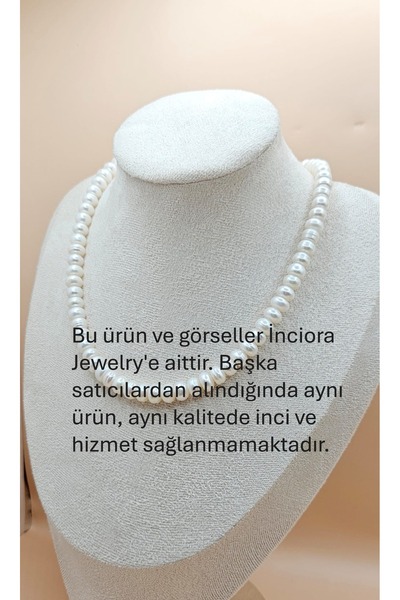 İNCİORA JEWELRY Premium kalite Gerçek Doğal İnci 8 mm Disk Kesim 40 cm + 5 cm...