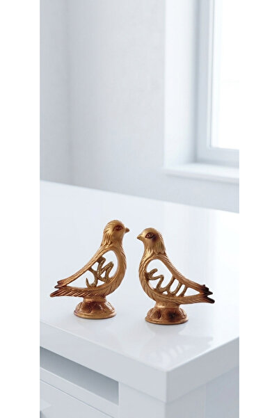 Alya Home Allah Muhammed Yazılı Gold Renk Kuş Figürlü 2'li Biblo Seti