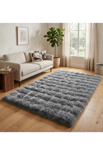 Home Carpet Dekor Bubble Yumuşak Suni Tavşan Tüyü Halı Antrasit
