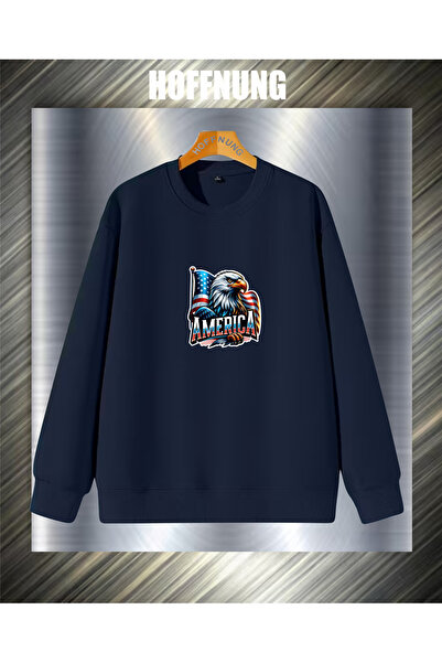 HOFFNUNG Unisex Cotton Oversize Flag Eagle America Printed Hooded Collar Comf...