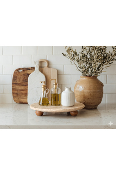 İDAY HOME حامل كعك من الرخام الطبيعي، حامل كعك ذو قاعدة خشبية، حامل عرض من ال...