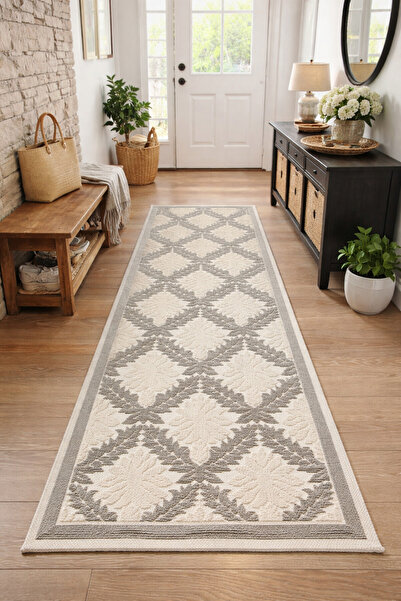OEM Woven cotton rug, size 80 x 200 cm, cappuccino and white, code CB97