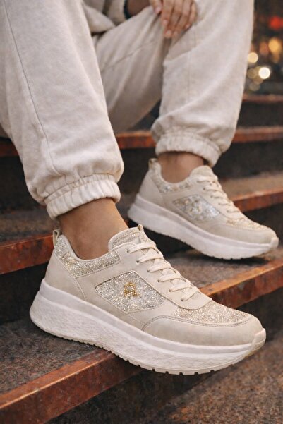 Slipcat Stoned Sparkling Trend 5 cm Platform Women's Sneakers Thick Sole Spor...