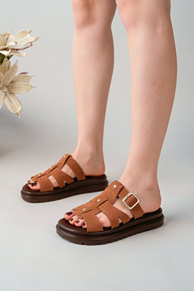 BAHRİNA Papuci Gladiator din piele intoarsa maronie pentru femei