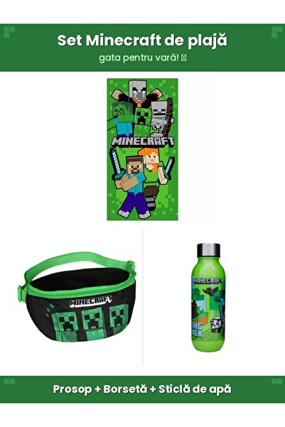 Disney Σετ Παραλίας Minecraft, Πετσέτα 70x140 εκ., Τσάντα Ώμου 22 εκ., Μπουκά...